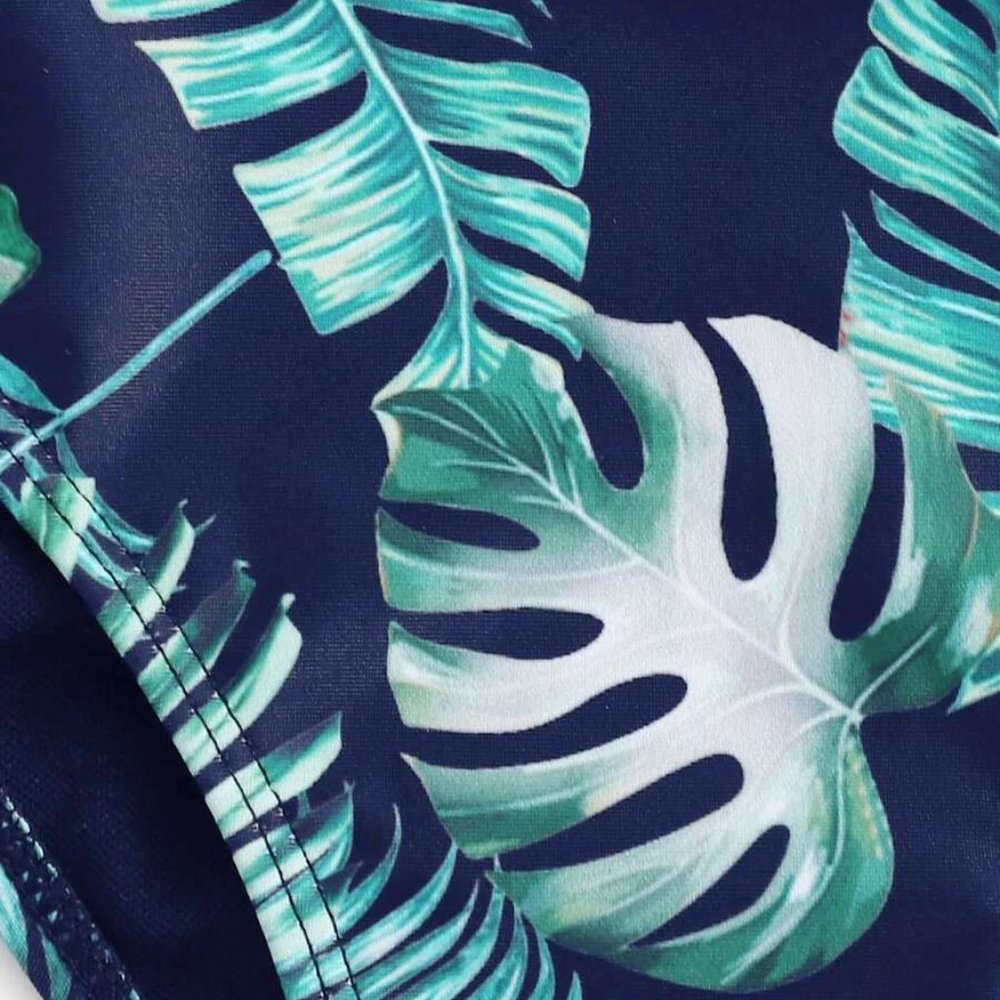 Navy Flounce Tropical High Waisted Swimsuit - Picture 4 of 4